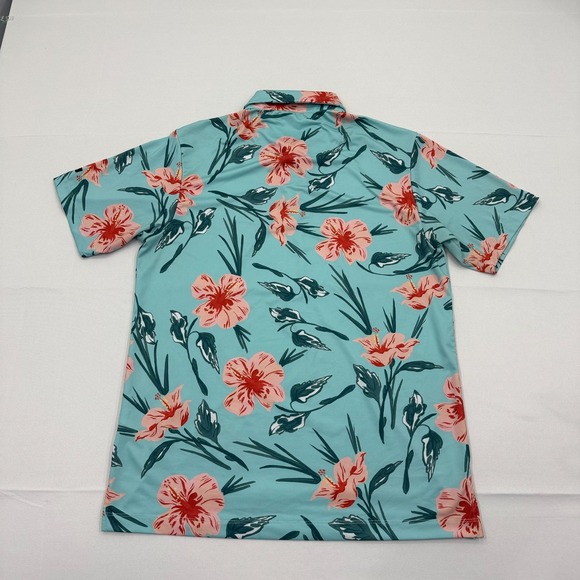Bad Birdie Golf Polo Shirt‎ Mens Medium Floral Green Beach Tropical Flowers - Picture 3 of 9
